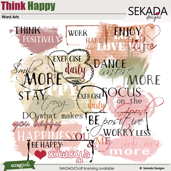 Think Happy Word Art