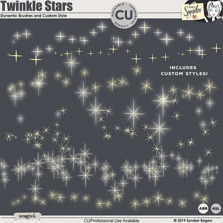 Twinkle Stars dynamic scatter brushes and layer styles