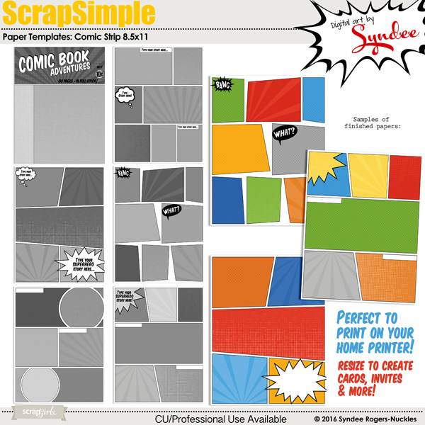 Digital scrapbooking kit ScrapSimple Paper Templates: Comic Book, by Syndee  Nuckles at ScrapGirls.com