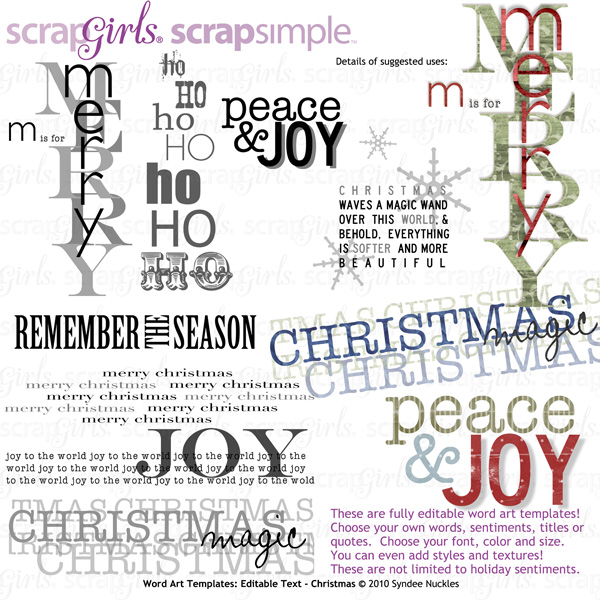 <a href="http://store.scrapgirls.com/product/21320/">ScrapSimple Word Art Templates: Editable Text - Christmas</a>