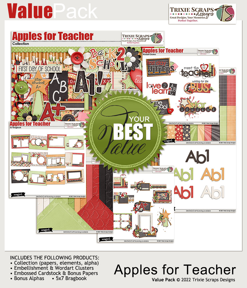 Apples for Teacher Bundle by Trixie Scraps